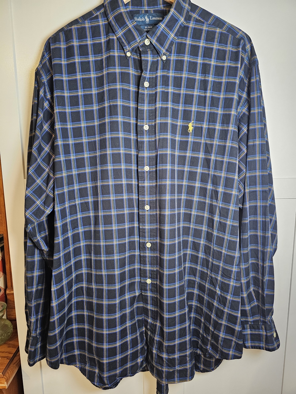 Vintage Polo Ralph Lauren Blake Plaid Button Down Shirt Men's XL Two-Ply Cotton
